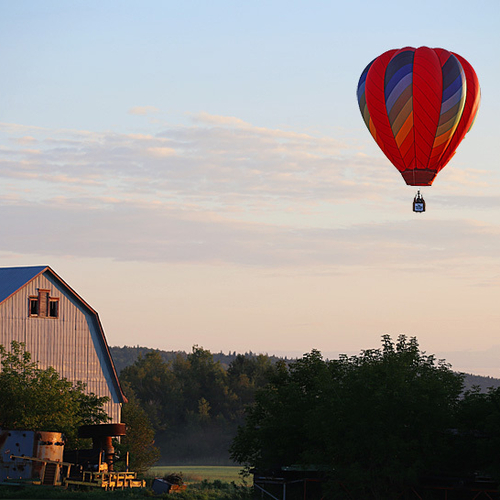 A barn and a balloon.