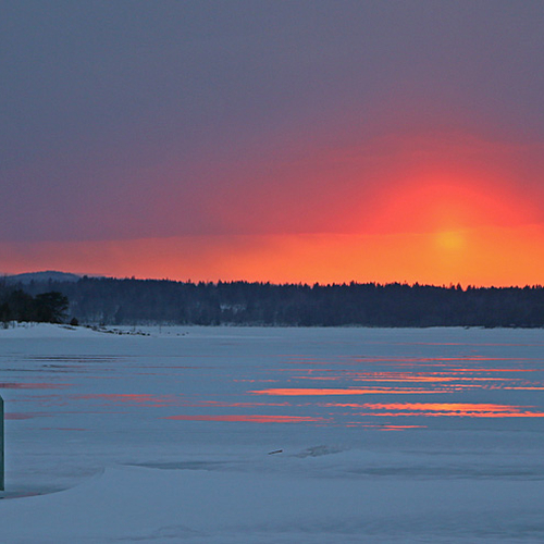 Sundown on the Kennebecasis and a lone ice fishing shack in early April 2014.