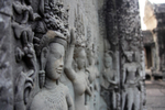 Stone sculpture carvings at Ankor Wat in Cambodia