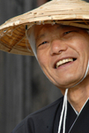 Japan Nagasaki Japan Dejima man in coolie hat 3 smiling