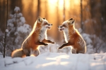 pr062 Playful Winter Foxes in the Snow
