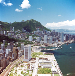 KM-103 North Wan Chai reclamation & Central from helicopter - 1975
