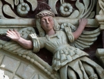 Santiago Tetlapayac, Hidalgo, hacienda chapel façade, right spandrel