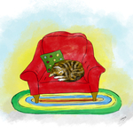 Cat on a red chair