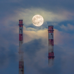 Moonrise Between Poolbeg Chimneys, Dublin
