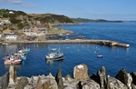 Mevagissey outer harbour on the South Coast of  Cornwall viewed from t