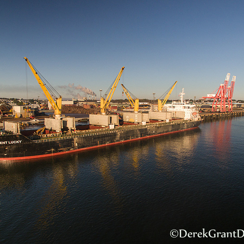 The bulk carrier, Orient Lucky, is seen docked in Saint John Harbour.