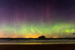 Aurora Borealis over Bass Rock from Seacliff Beach, East Lothian