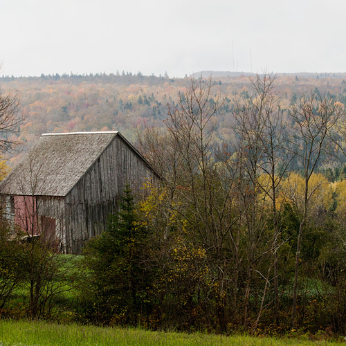 An old barn in late autumn near Springfield, Kings County, New Brunswick, Canada.
