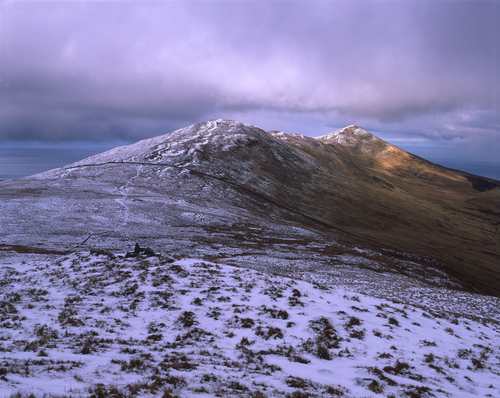 Sunlight catches North Barrule on a snowy March day. This image shot on Fuji Velvia film using the Medium Format camera.