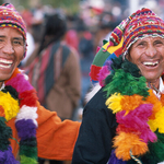 Two Smiling Peruvians Celebrating Inca Festival Cusco Peru