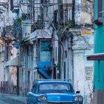 Car and old buildings, Havana