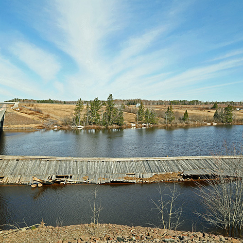 The Aaron Clark Bridge on the Cherryvale Road just east of Canaan Forks in Queens County, New Brunswick was swept awa…