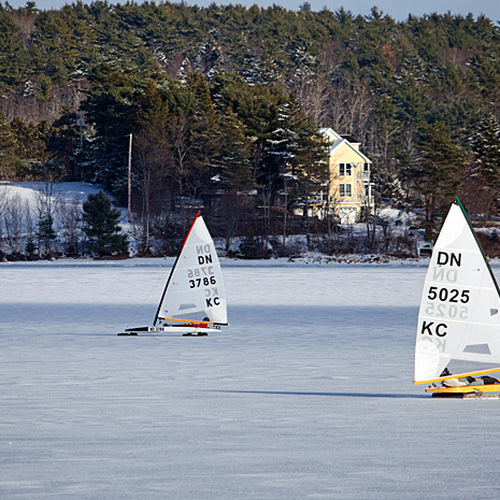 Saltwater iceboating on Mahone Bay in Lunenberg County, Nova Scotia, Canada.