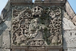 San Sebastián Analco, façade, gable relief, Coronation of the Virgin