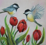 Chickadees and Tulips