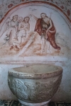 San Miguel Arcángel, baptistry, baptism of Christ mural & font