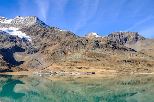 Taken from the Bernina Express this shows mountains behind Lago Bianco (The White Lake)