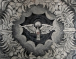 San Agustín, sacristy ceiling mural, Holy Ghost, closeup
