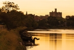 Warkworth Castle at sunset