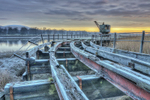 Badeath munitions crane on Admiralty pier at sunrise