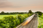 Train approaching Jodrell Bank, Cheshire