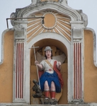 San Miguel, gable niche sculpture, St. Michael Archangel