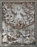 Façade, central relief, Assumption of the Virgin (Via Crucis, below)