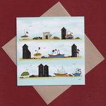 Fishing huts and boats greetings card