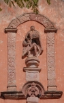 San Juan Bautista, façade gable relief, St. John the Baptist