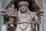 Façade, lower story right sculpture, St. Rose of Lima, detail