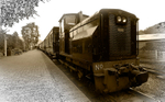 WLLR Chattenden and the Pickering coaches at Llanfair Station FE sepia