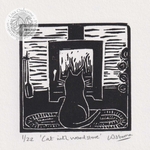 Cat with Woodstove - linocut