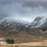 Lagangarbh hut  and a dusting of snow on Buachaille Etive Mòr
