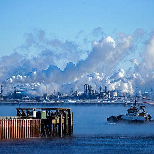 Sea Smoke and refinery emissions combine to produce a surreal effect during a January polar vortex in Saint John New…