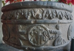 Casona del Retablo, baptismal font detail