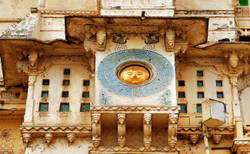 Sun God in the City Palace facade, Udaipur