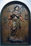 Virgin Immaculate, cut, polychromed, gilded wood with estofado