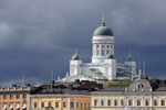 Helsinki Lutheran Cathedral, stormy sky background, Finland