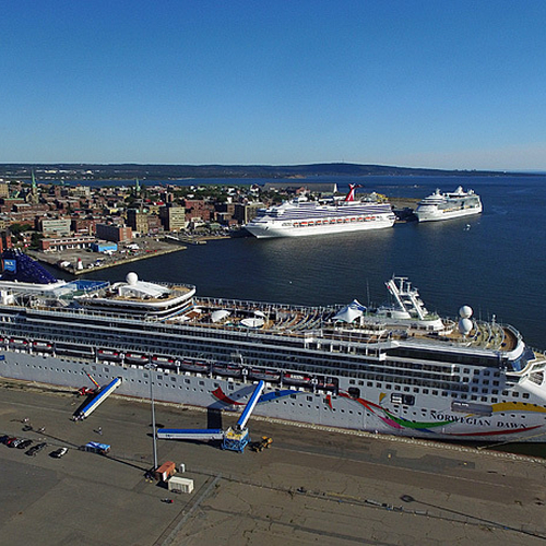 Saint John Harbour, New Brunswick Canada on a three cruise ship day.