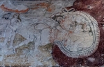 capilla abierta, S apse wall mural, Harrowing of Hell; Adam & Eve