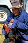 Old man and pipe, Mongolia.