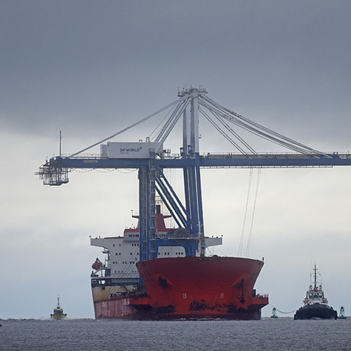 The Zhen Hua 14 heavy lift carrier enters the Port of Saint John with a large crane cargo.