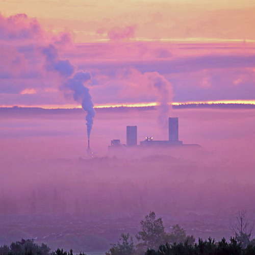 Dawn breaks over the Sussex, New Brunswick and with the Penobsquis Potash factory breaking through the land fog in th…
