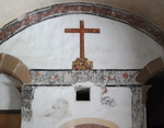 Lower cloister walk, frieze & cross mural