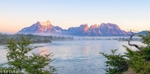 Sunrise over Torres del Paine, Rio Serrano, Patagonia, Chile.