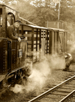 WLLR The Earl moving mixed trucks at Llanfair Station 3 sepia