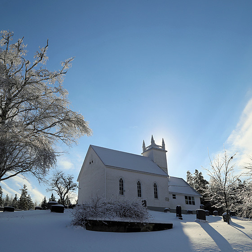 Long Reach United Church totally ice encased after the 2013 ice storm.