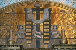 Lunette scene: Calvary Cross with three angels (closeup)