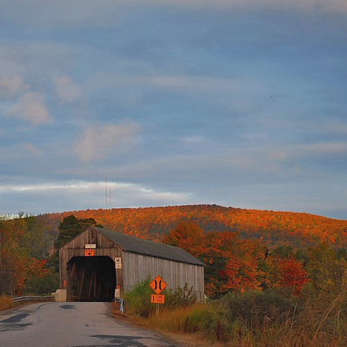 Bloomfield Creek Covered Bridge in autumn.